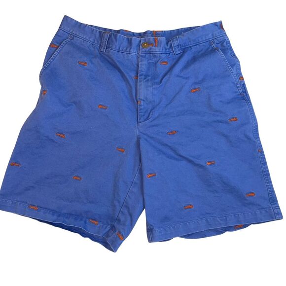 J McLaughlin Shorts Men 34 Blue Beachy Embroidered Fish Skeleton Preppy Chinos - Picture 8 of 14